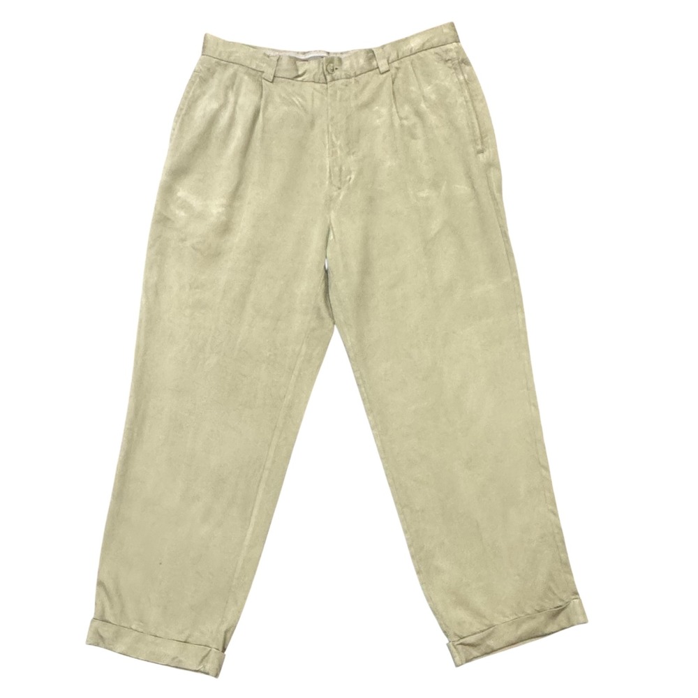 Tommy‎ Bahama Mens Silk Pleated Cuffed Casual Pants Beige SZ 38 W37/L30